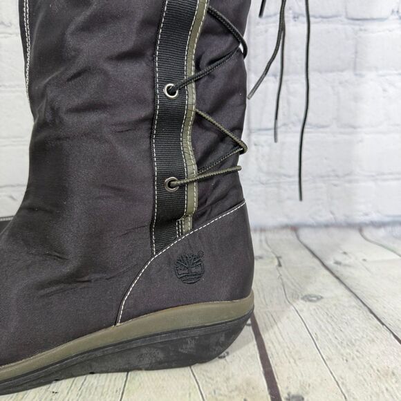 Timberland Knee High Boots Women's Size 9 1/2 M Canvas Faux Fur Waterproof Lace - Picture 11 of 16